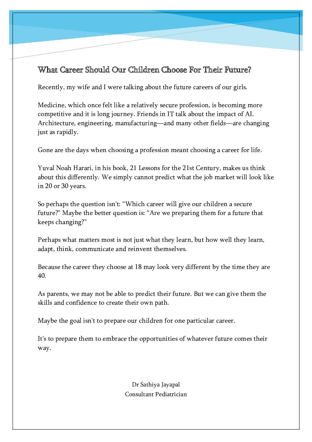 What Career Should Our Children Choose For Their Future?