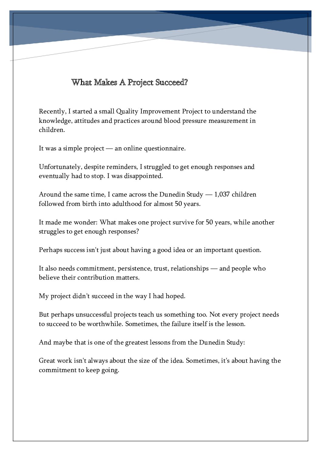 What Makes A Project Succeed?