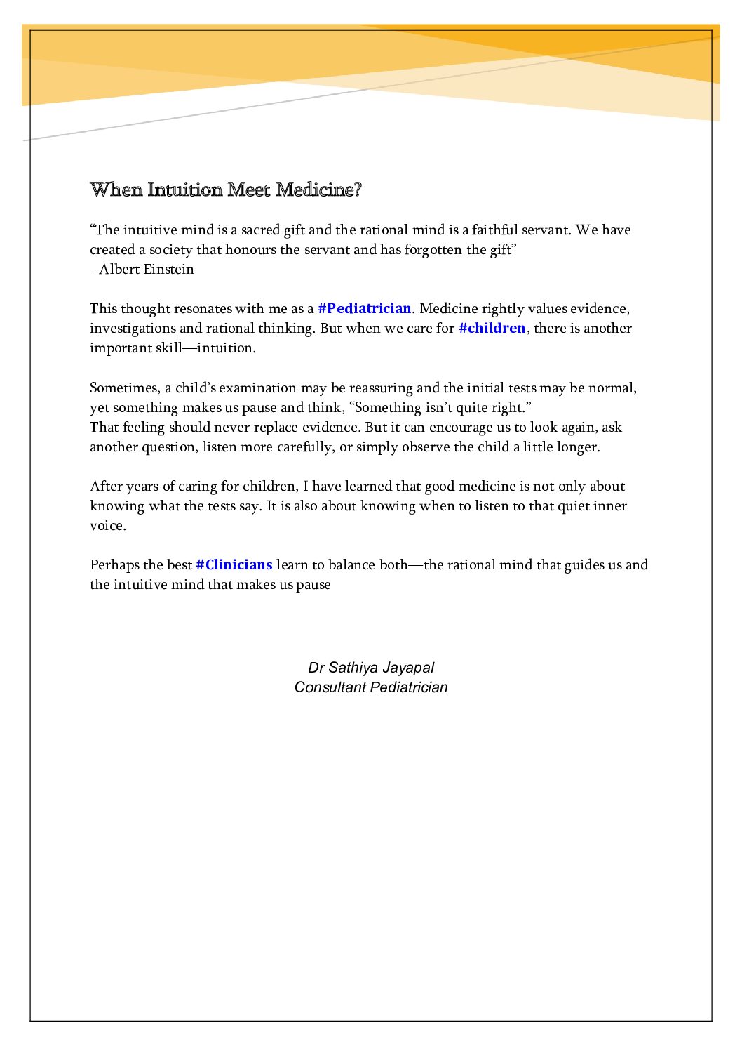 When Intuition Meet Medicine?